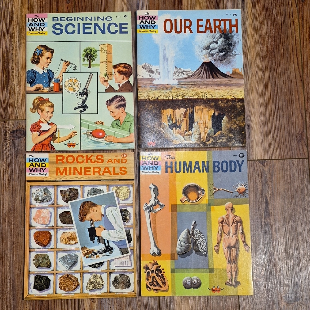 Vintage 60's How and Why Wonder Books Set - Science, Earth, Rocks, Human Body